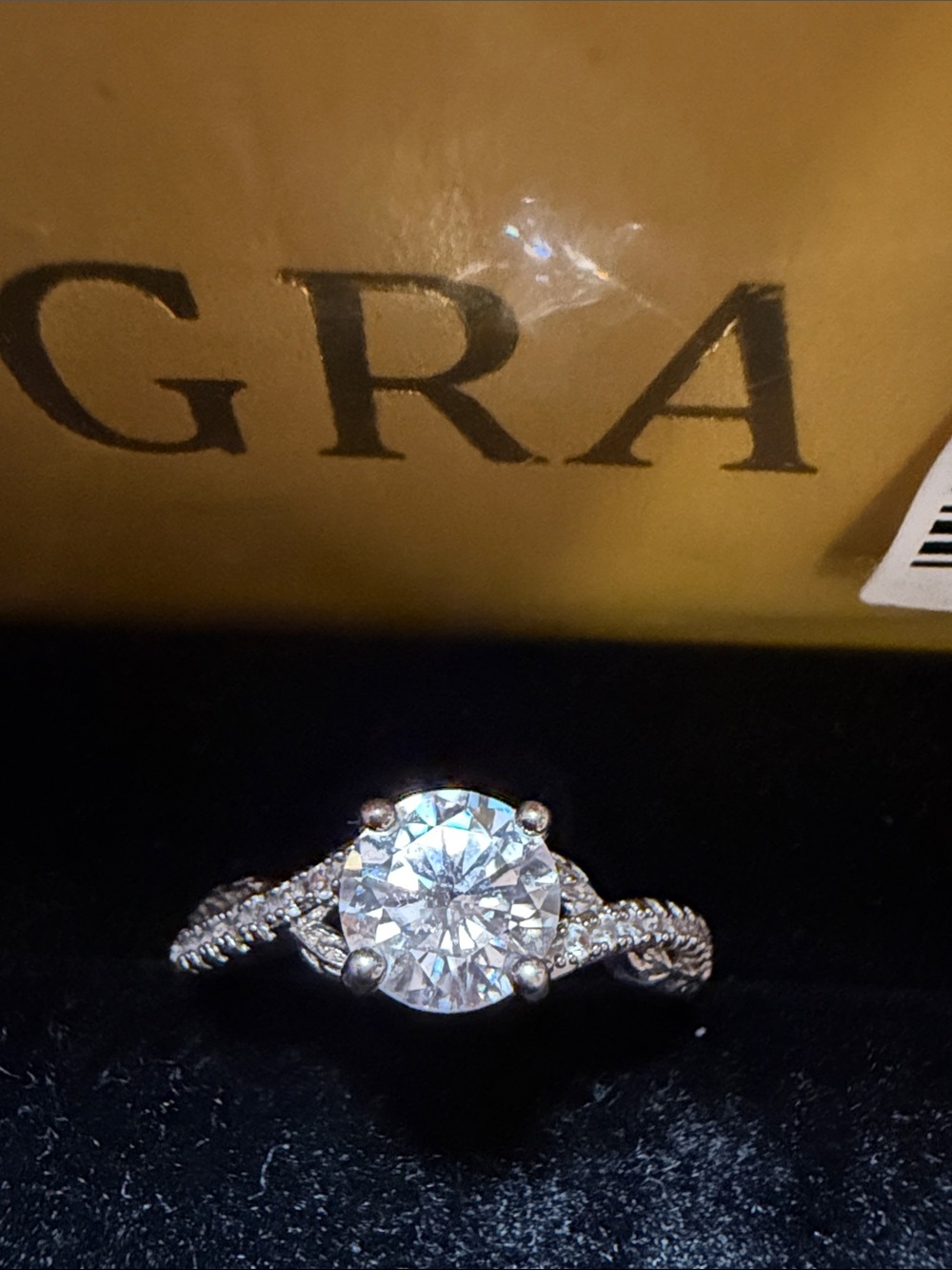 Silver-Tone 1ct Round Moissanite Ring -14k Plated Setting